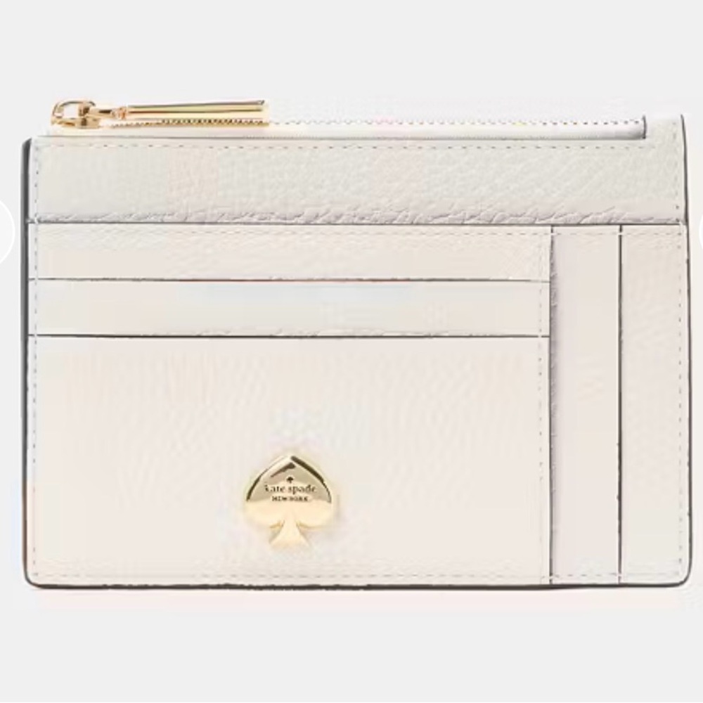 kate spade White Leather Card Holder with Gold Spade Logo